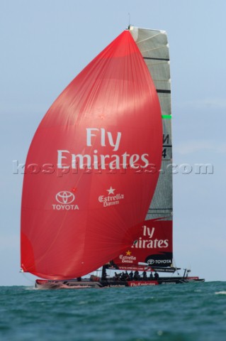Emirates Team New Zealand NZL84 final run to the finish of race six of the Louis Vuitton Act 13 7420