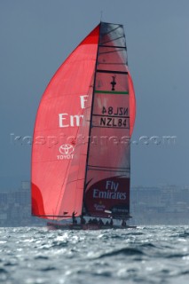 Emirates Team New Zealand sailing down to the bottom mark. Leg two of race seven of the Louis Vuitton Act 13. 7/4/2007