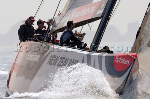 The wind picks up enough for Emirates Team New Zealand NZL92 but not enough for racing to start Day 