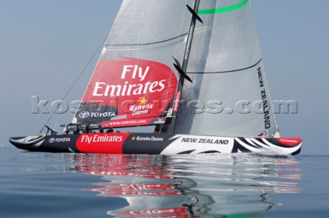 Emirates Team New Zealand NZL92 goes for a sail while waiting for breeze Round Robin One Day five of