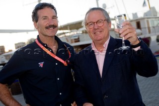VALENCIA, SPAIN - May 14th: Americas Cup yachtsman Paul Cayard (left) meets Bruno Trouble of Louis Vuitton, at the exclusive Tuiga Party during the Louis Vuitton Cup Semi Finals.