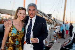 VALENCIA, SPAIN - May 14th: Christine Belangier (left) meets Bernard dAlessandri, Commodore of the Yacht Club de Monaco, at the exclusive Tuiga Party during the Louis Vuitton Cup Semi Finals.