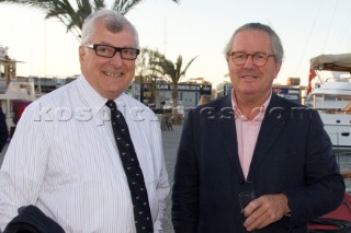 VALENCIA, SPAIN - May 14th: Patrizio Bertelli, the owner of the Luna Rossa Prada Challenge (left) meets Bruno Trouble of Louis Vuitton, at the exclusive Tuiga Party during the Louis Vuitton Cup Semi Finals.
