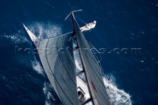 Bowman at the top of the mast of Luna Rossa
