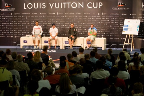 VALENCIA SPAIN  May 18th  Competitors representing the four race yachts at the Press Conference afte