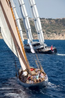 Lulworth following Maltese Falcon on Fortis Day on June 17th 2007. Fifty-two of the worlds largest and most expensive sailing superyachts have gathered in Majorca for The Superyacht Cup Ulysse Nardin 2007. (Photo by Kos/Kos Picture Source)