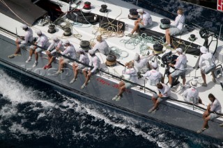 PALMA, MAJORCA - JUNE 17TH:  The crew of the 30m canting keel maxi Alfa Romeo sailing on Fortis Day of the Superyacht Cup Ulysse Nardin on June 17th 2007. Fifty-two of the worlds largest and most expensive sailing superyachts have gathered in Majorca for three days of sailing and social events.