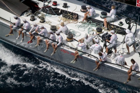 PALMA MAJORCA  JUNE 17TH  The crew of the 30m canting keel maxi Alfa Romeo sailing on Fortis Day of 