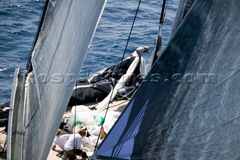 PALMA MAJORCA  JUNE 17TH  The 30m canting keel maxi Alfa Romeo sailing on the Fortis Day of the Supe