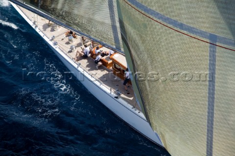 PALMA MAJORCA  JUNE 17TH  The crew trim the sails on the JClass yacht Ranger sailing on the Fortis D