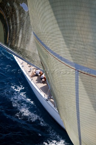 PALMA MAJORCA  JUNE 17TH  The crew trim the sails on the JClass yacht Ranger sailing on the Fortis D