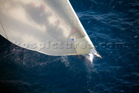 PALMA MAJORCA  JUNE 17TH  The foredeck crew prepare the sails on the 30m canting keel maxi yacht Wil