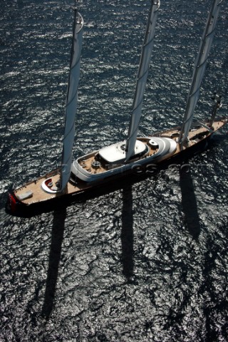 PALMA MAJORCA  JUNE 17TH  The contemporary masts and sails of the largest yacht Maltese Falcon 288ft