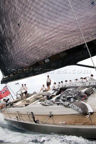 PALMA MAJORCA  JUNE 18TH  The young son of the owner of Ghost takes the helm whilst sailing on Astil