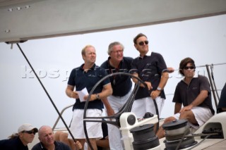 PALMA, MAJORCA - JUNE 18TH:  Sir Lyndsey Owen-Jones (sunglasses) of LOreal and owner of the Wally maxi yacht Magic Carpet 2 is accompanied by Bruno trouble (centre) an Americas Cup sailor and adviser to Louis Vuittin in the Americas Cup, sailing on Astilleros di Majorca Day of the Superyacht Cup Ulysse Nardin on June 18th 2007. Fifty-two of the worlds largest and most expensive sailing superyachts have gathered in Majorca for The Superyacht Cup Ulysse Nardin 2007, including three days of sailing and social events.