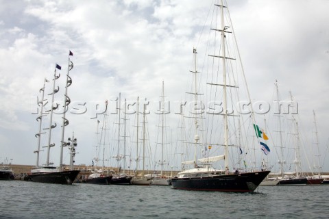 PALMA MAJORCA  JUNE 18TH The superyachts with their tall masts line the quay on Astilleros di Majorc