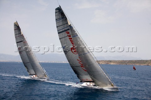Alfa Romeo leads Wild Oats Fiftytwo of the worlds largest and most expensive sailing superyachts hav