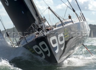 COWES, ENGLAND - August 13th: Alex Thompson and Andrew Cape on the Open 60 Hugo Boss (UK)  Rolex Fastnet Race 2007