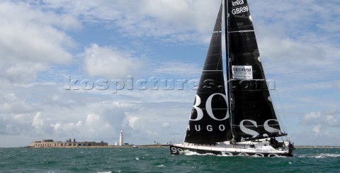 COWES ENGLAND  August 13th Alex Thompson and Andrew Cape on the Open 60 Hugo Boss UK  Rolex Fastnet 