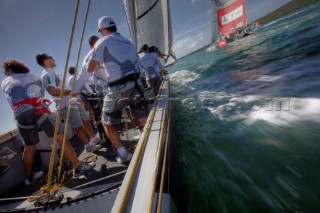 Auckland, 29 01 2009. Louis Vuitton Pacific Series. Practice Day. Damiani Italia Challenge on board and Team Shosholoza.