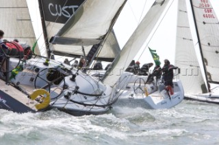 COWES, UK - July 1st: In ideal racing conditions the English Teams fight back on Day 2 of the Rolex Commodores Cup held in Cowes, Isle of Wight, to take the overall lead from the French Blue Team who presently hold second place. The Rolex Commodores Cup is held biannually in the UK and is the premier team racing event in the UK for big racing yachts. It is run by the Royal Ocean Racing Club. (Photo by Mike Jones/kospictures.com).