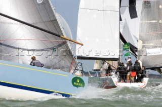 COWES, UK - July 1st: In ideal racing conditions the English Teams fight back on Day 2 of the Rolex Commodores Cup held in Cowes, Isle of Wight, to take the overall lead from the French Blue Team who are pushed back into second place. The Rolex Commodores Cup is held biannually in the UK and is the premier team racing event in the UK for big racing yachts. It is run by the Royal Ocean Racing Club. (Photo by Mike Jones/kospictures.com).