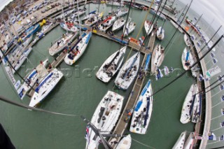 Masthead in marina port at Cowes during Rolex Commodores Cup