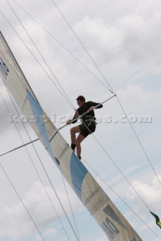 COWES UK  July 4th The bowman climbs the mast on the Dutch yacht Daikin on Day 5 of the Rolex Commod