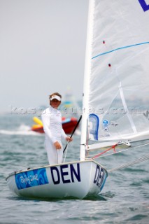 Qingdao, China, 20080807: 2008 OLYMPICS - Practice Race at Olympic Sailing Regatta before the real deal begins on Saturday. Ranked as number one in the world Jonas Hoegh-Christensen (DEN) is one of the favourites to take gold in the Finn Class.  (No sale to Denmark)