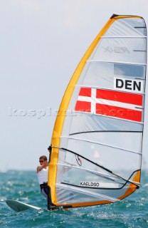 Qingdao, China, 20080811: 2008 OLYMPICS - third day of racing in the Olympic Sailing Event. Jonas Kaeldso (DEN) -  RS:X Class.  (no sale to Denmark)