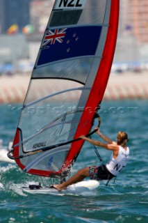Qingdao, China, 20080811: 2008 OLYMPICS - third day of racing in the Olympic Sailing Event. Barbara Kendall (NZL) -  RS:X Class.  (no sale to Denmark)