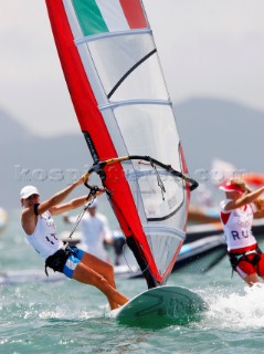 Qingdao, China, 20080811: 2008 OLYMPICS - third day of racing in the Olympic Sailing Event. Alessandra Sensini (ITA) -  RS:X Class.  (no sale to Denmark)