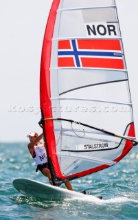 Qingdao, China, 20080811: 2008 OLYMPICS - third day of racing in the Olympic Sailing Event. Jannicke Stalstrom (NOR) -  RS:X Class. (no sale to Denmark)
