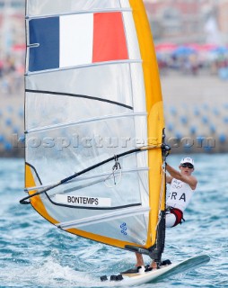 Qingdao, China, 20080811: 2008 OLYMPICS - third day of racing in the Olympic Sailing Event. Julien Bontemps (FRA) -  RS:X Class.  (no sale to Denmark)