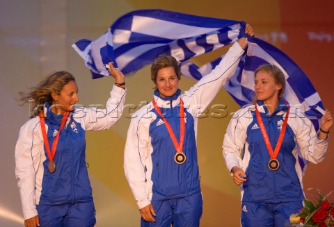 Qingdao China  20080817  Olympic Games Yngling  Greece  Sofia Bekatorou Sofia Papadopoulou and Virgi