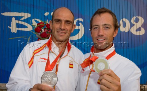 Qingdao China  20080818  Olympic Games 49er  Spain  Iker Martinez and Xabier Fernandez Silver medal