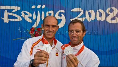 Qingdao China  20080818  Olympic Games 49er  Spain  Iker Martinez and Xabier Fernandez Silver medal