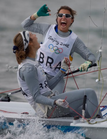 Qingdao China  20080818  Olympic Games 470 Womens  Brazil  Oliveira Fernanda and Isabel Swan Bronze 