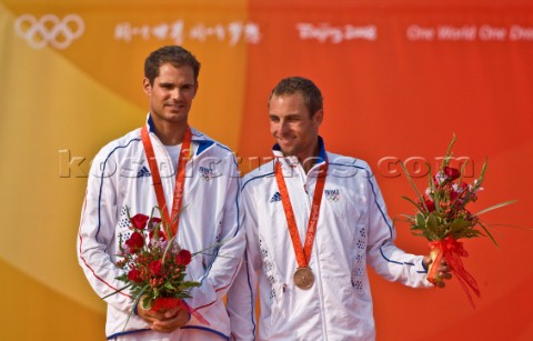 Qingdao China  20080818  Olympic Games 470 Men  France  Nicolas Charbonnier and Olivier Bausset  Bro