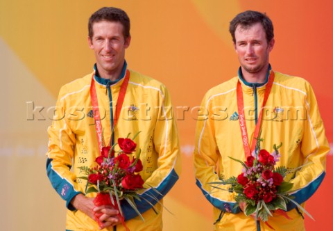 Qingdao China  20080818  Olympic Games 470 Men  Australia  Nathan Wilmot and Malcolm Page Gold Medal