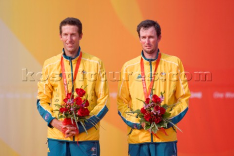 Qingdao China  20080818  Olympic Games 470 Men  Australia  Nathan Wilmot and Malcolm Page Gold Medal