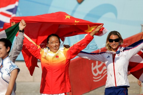 Qingdao China 2008 OLYMPICS RSX F Jian Yin CHN  Gold medal Bryony Shaw GBR  Bronze medal  no sale to