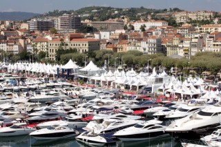 Superyachts and powerboats at the Cannes International Boat Show in South of France