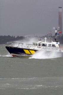 Harbour Masters launch powerboat crashing into rough seas