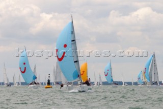 downwind sailing with asymmetric sail Cowes Week Isle of Wight