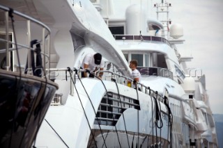 Crew working maintenance onboard superyacht  - MODEL RELEASED -
