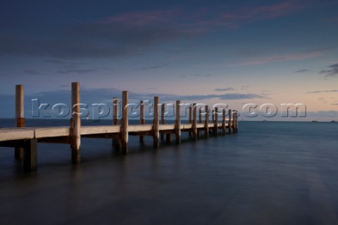 Dusk over a wooden jetty