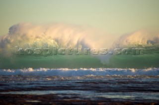 Huge waves break on the shore