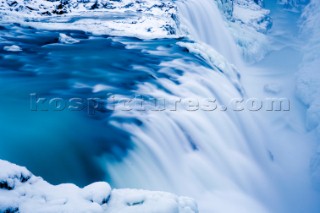 A slow exposure at dusk of the impressive Gulfoss Waterfall, Iceland