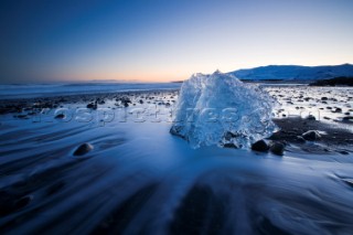 Large chunks of ice regularly wash up on the volcanic southern shoreline of Iceland